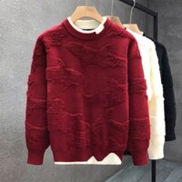 [Thời TRANG] Bàn chải đánh răng ba chiều Áo len thêu màu đỏ nam mặc dạo phố Áo len dáng rộng dày mùa đông 2023 Áo sơ mi đáy nam phong cách mới Áo len năm mới Áo len nam