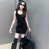 Thời Trang Bé Gái Mùa Hè Dây Kéo Túi Hàng Hóa Vest Váy Hông, Eo Thu hẹp Ôm Hơn, Size 120-170