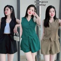 Thời Trang Bigsize ÉN NHỎ - Set Bộ Đùi Áo Cộc Quần Giả Váy Xếp Ly Có Bigsize Nữ Vải Lụa Chéo Thái Cao Cấp 40-95kg 2250