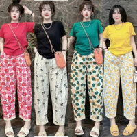 Thời Trang Bigsize Set Áo Thun Quần Hoa Vải Cotton Phối Ren Bigsize Từ 40 - 95Kg Nữ Top Women Xoè