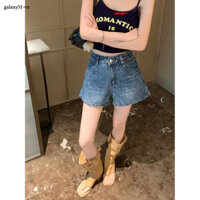 Thời trang cạp cao chấm bi Quần short Denim xẻ bên hông dáng rộng chữ A Quần short ống rộng