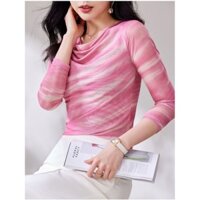 Thời trang của phụ nữ Tie-nhuộm in lưới đáy Áo sơ mi mới sexy Slim-fit xem qua lưới dài tay áo giảm béo đa năng xếp li hàng đầu q7mp