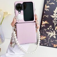 Thời Trang Da Hạt Hoa Hồng Ngọc Trai Vòng Tay OPPO Find N2 Flip Phone Case Màn Hình Gấp Tìm N3 Flip Bảo Vệ Nữ