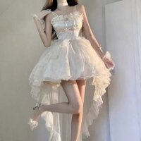 [Thời trang Ellie] Đầm công chúa Lolita Váy sinh nhật Váy kéo dài ngắn phía trước ngắn lưng dài Váy nhỏ Váy phồng Váy xanh Lolita thoát công chúa Váy cưới nhẹ Váy trắng
