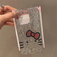Thời Trang Full Kim Cương Hello Kitty Kt Mèo Hoạt Hình Ốp Lưng Điện Thoại Di Động Cho iPhone 16 15 14 13 12 11 Mini Pro Max XR XS 7 8 Plus SE Chống Rơi Điện Thoại Di Động Vỏ Mềm Cô Gái