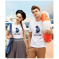 Thời Trang GIRDAN Gấu Đi Xe Đạp In Hình Cotton Cặp Đôi Áo Thun Nữ Cổ Tròn Trắng XS-3XL