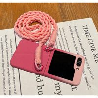 Thời Trang Hàn Quốc Dây Buộc Bột Xoắn Vòng Cổ Thay Đổi Dần Màu Hồng Dành Cho Samsung Galaxy Z Flip 6 5 5G Vỏ Cứng Chống Sốc