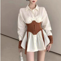 Thời trang Hàn Quốc giả áo sơ mi thắt eo áo sơ mi nữ Xuân Thu
