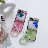 Thời Trang Hàn Quốc Họa Tiết Flash Màu Hồng Xanh Ốp Lưng Điện Thoại Nơ Vòng Tay Dây Xích Cho Samsung Galaxy Z Flip 6 Z Flip 5 Z Flip4 3 Cover