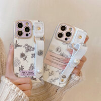 Thời Trang Hoa Dây Đeo Cổ Tay Giá Đỡ Ốp Lưng Điện Thoại Cho IPhone 14 15 Pro Max PM IP 11 12 13 Pro Max Trọn Gói Chống Sốc Bảo Vệ Ống Kính Trường Hợp