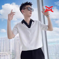 Thời trang hợp thời trang màu sắc tương phản khâu Áo polo cao cảm giác mùa hè mới phong cách Hàn Quốc đơn giản đẹp trai ngắn tay Áo T-shirt Nam Thanh Niên