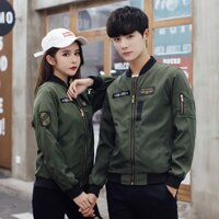 Thời Trang Không Quân Zipped Bomber Áo Cặp Đôi Bộ Quần Áo Người Yêu Unisex Áo Khoác Xe Máy Quân Đội Xanh / Đen M-3XL