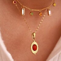 Thời Trang Màu Sắc Tinh Tế Mặt Trăng Kim Cương Mặt Dây Chuyền Retro Onyx Thép Không Gỉ Vàng 14K Vòng Cổ Nữ Nữ