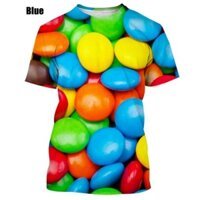 Thời Trang Mới Cầu Vồng Kẹo 3D In Áo Thun Thú Vị Gummy Cổ Tròn Tay Ngắn Top c2d91
