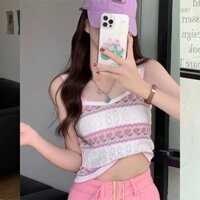 Thời Trang Mới Nữ Mùa Hè Retro In Hình Slim-fit Áo Sơ Mi Đan Không Tay
