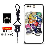 Thời Trang Mới Ốp Lưng Điện Thoại Huawei P9 Plus Mềm Mại Ốp Lưng Silicone Bảo Vệ Đầy Đủ Cao Su Mờ Sơn Vỏ Miễn Phí Dây & nhẫn 3in1