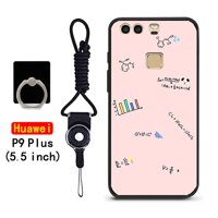 Thời Trang Mới Ốp Lưng Điện Thoại Huawei P9 Plus Mềm Mại Ốp Lưng Silicone Bảo Vệ Đầy Đủ Cao Su Mờ Sơn Vỏ Miễn Phí Dây & nhẫn 3in1