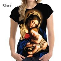 Thời Trang Mới Virgin Mary 3D In Hình Áo Thun Nam Nữ Mùa Hè Tay Ngắn Chúa Giêsu Áo Sơ Mi top