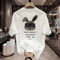 Thời trang mùa hè con thỏ in họa mẫu cổ tròn Áo thun nam boy phố vải cotton cao cấp unisex oversize