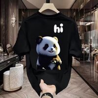 Thời trang mùa hè gấu trúc in họa mẫu cổ tròn Áo thun nam boy phố vải cotton cao cấp unisex oversize