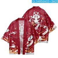 Thời trang mùa hè Haori Kimono, Áo khoác nam in hình cáo Inari Nhật Bản màu đen / đỏ phong cách Nhật Bản, Yukata dáng rộng dành cho nữ