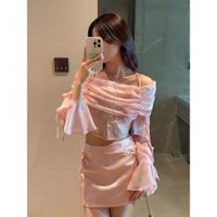 Thời Trang Mùa Hè Khí Chất Thuần Khiết Khao Khát Phong Cách Hot Girl Áo Ống Trên Tay Ống Loe Váy Ôm Mông
