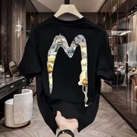 Thời trang mùa hè "M" in họa mẫu cổ tròn Áo thun nam boy phố vải cotton cao cấp unisex oversize