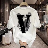 Thời trang mùa hè "V" in họa mẫu cổ tròn Áo thun nam boy phố vải cotton cao cấp unisex oversize