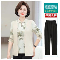 Thời Trang Mùa Thu Áo Phong Cách Trung Hoa Thời Trang Dài Tay Nữ Trung Niên Áo Sơ Mi Nhỏ Dệt Kim Mẹ Trung Niên Người Cao Tuổi Xuân Thu