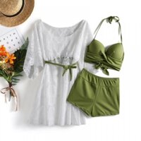 Thời Trang Nữ Ba Mảnh Đồ Bơi Chia Ngực Tập Hợp Bikini Nữ L Chống Nắng Áo Mùa Xuân Nóng Tankini Đồ Bơi