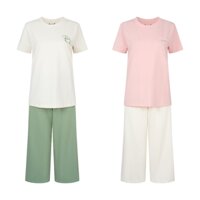 Thời trang nữ bộ áo quần lửng ống rộng thun cotton