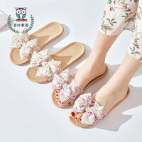 Thời Trang Nữ Mùa Hè Nơ Vải Lanh Dép Nhật Bản Hoa Chống Trơn Trượt Gia Đình Dép Tất Cả Trận Đấu Có Thể