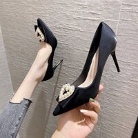 Thời Trang Pháp Phong Cách Chanel Đen Mũi Nhọn Miệng Nông Giày Cao Gót Nhỏ Nữ 2024 Phong Cách Thu Đông Không Mệt Mỏi Nữ 2.9