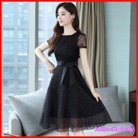 ♞Thời Trang Ren Prom Nữ Mặc Một Dòng Đầm Nữ Trắng Mùa Hè Voan Hàn Quốc Bữa Tiệc Midi Váy OVERSIZE