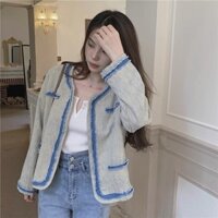 Thời Trang Retro Chanel Áo Khoác Nữ Thu Đông 2025 Phong Cách Mới Cao Cấp Denim Giặt Cardigan Dài Tay Top