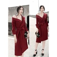 Thời trang revêr Đầm xòe kiểu vest hở 1 vai cột dây eo