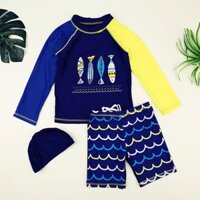 Thời Trang Rush Guard 2 Chiếc Áo Dài Tay + Quần Bơi Đồ Trẻ Em Bé Trai Chia Đồ Bơi Lặn
