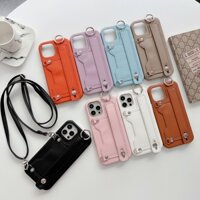 Thời Trang Sang Trọng Họa Tiết Vải Da Dây Đeo Cổ Tay Túi Đựng Thẻ Ốp Lưng Điện Thoại Cho IPhone 11 12 13 Pro Max Dây Đeo Tay Vỏ Cho IP 14 15 16 Pro Max Plus Có Dây Buộc