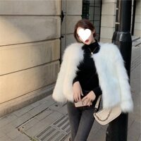 Thời Trang Sang Trọng Nữ Giả Chồn Cáo Lông Áo Khoác Cổ Cao Dệt Kim Đáy Bộ Đồ Hai Mảnh