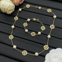 Thời Trang Tangjia Vòng Tay Ngọc Trai Vòng Cổ Bộ Tính Khí Đa Năng 2024 Mới Của Pháp Chữ T-home Vòng Tay Xương Đòn Dây Chuyền