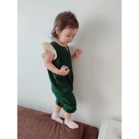 Thời trang thiết kế coh bé gái - Bộ jumpsuit màu xanh cổ vịt ren bèo vai siêu đáng yêu