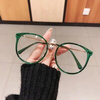 Thời Trang Tròn Nữ Kính Khung Vintage Ống Kính Trong Suốt Kính Mắt Nam Quang Da Báo Xanh Kính Mắt Khung