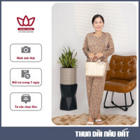 THỜI TRANG TRUNG NIÊN NỮ 100% - ĐỒ BỘ THUN TAY NGẮN NÂU ĐẤT 100% THUN COTTON