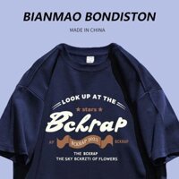 Thời Trang Xanh Navy Cặp Đôi Mặc Mùa Hè Rời Cotton Nguyên Chất Áo Thun Nữ Tay Ngắn