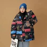 Thời Trang Y2K Dạo Phố In Có Mũ Trùm Đầu Puffer Áo Khoác Nữ Kawaii Hoạt Hình Thường Ngày Zip-up Áo Khoác Nữ Mùa Đông Dày Ấm Áp Áo Khoác Ngoài