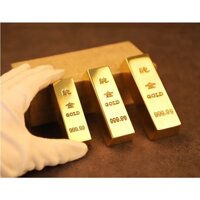 Thỏi vàng khối 9999 thần tài lộc, bằng đồng thau phong thủy, dài 6.3cm cầu tài và may mắn