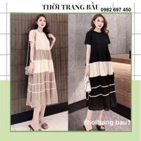 [thoitrangbau1 V120] VÁY BẦU MÙA HÈ-ĐẦM BẦU CÔNG SỞ, DỰ TIỆC, ĐI CHƠI SANG,  DÁNG XUÔNG VIỀN DÀI CHẤT COTTON SIÊU MÁT