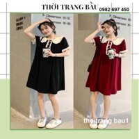 [thoitrangbau1 V152] VÁY BẦU TIỂU THƯ CỰC XINH-ĐẦM BẦU MÙA HÈ CÔNG SỞ THIẾT KẾ DÁNG SUÔNG CỔ SEN TRẮNG XINH XẮN
