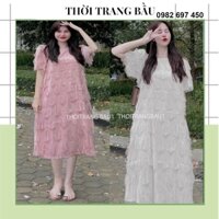 [thoitrangbau1 V224] VÁY BẦU DỰ TIỆC, CÔNG SỞ-ĐẦM BẦU THIẾT KẾ DÁNG SUÔNG DÀI VẢI REN LÔNG ĐẸP GIÁ RẺ CHO MẸ DIỆN