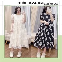 [thoitrangbau1 v290] ĐẦM BẦU DỰ TIỆC-VÁY BẦU CÔNG SỞ, DẠO PHỐ THIẾT KẾ BABAYDOLL VẢI VOAN TƠ HOA 2 LỚP CỰC XINH, GIÁ RẺ